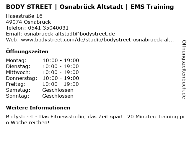 BODY STREET | Osnabrück Altstadt | EMS Training in Osnabrück: Adresse und Öffnungszeiten