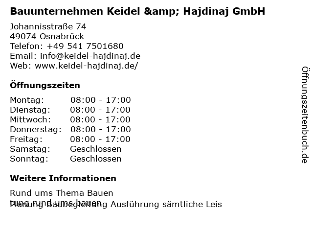 Bauunternehmen Keidel & Hajdinaj GmbH in Osnabrück: Adresse und Öffnungszeiten