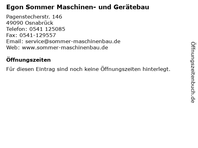 Egon Sommer Maschinen- und Gerätebau in Osnabrück: Adresse und Öffnungszeiten