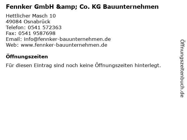 Fennker GmbH & Co. KG Bauunternehmen in Osnabrück: Adresse und Öffnungszeiten