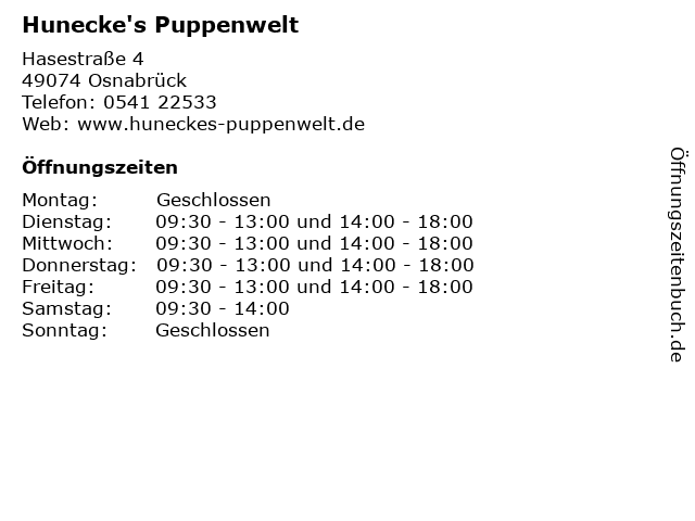 Hunecke's Puppenwelt in Osnabrück: Adresse und Öffnungszeiten