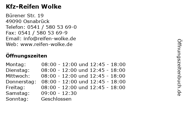 ᐅ Offnungszeiten Kfz Reifen Wolke Burener Str 19 In Osnabruck