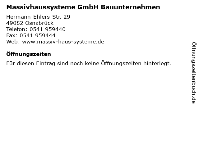 Massivhaussysteme GmbH Bauunternehmen in Osnabrück: Adresse und Öffnungszeiten