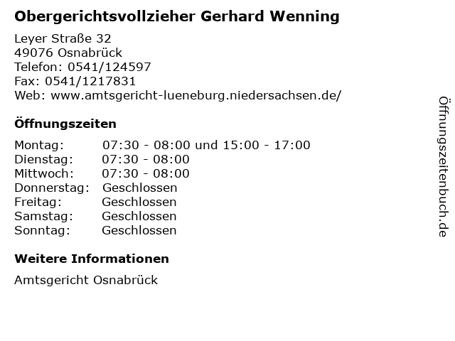 Obergerichtsvollzieher Gerhard Wenning in Osnabrück: Adresse und Öffnungszeiten