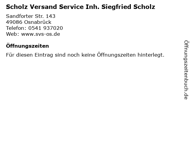 Scholz Versand Service Inh. Siegfried Scholz in Osnabrück: Adresse und Öffnungszeiten