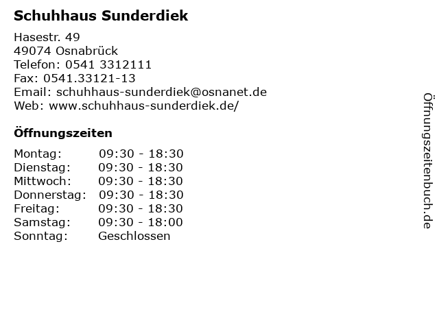 Schuhhaus Sunderdiek in Osnabrück: Adresse und Öffnungszeiten