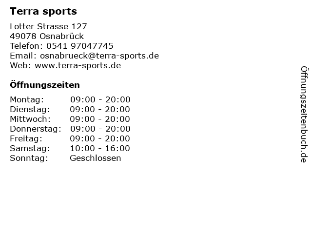 Terra sports in Osnabrück: Adresse und Öffnungszeiten