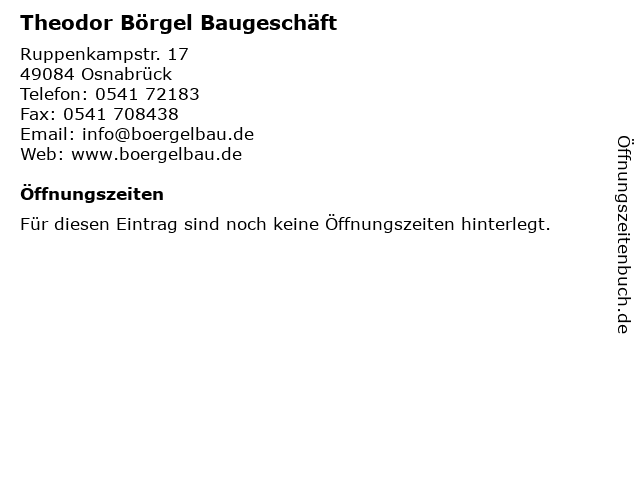 Theodor Börgel Baugeschäft in Osnabrück: Adresse und Öffnungszeiten