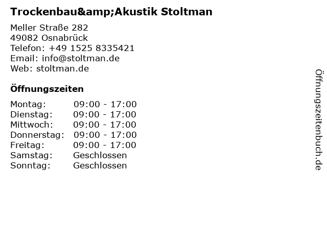 Trockenbau&Akustik Stoltman in Osnabrück: Adresse und Öffnungszeiten