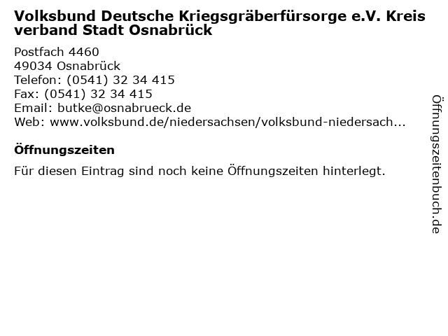 Volksbund Deutsche Kriegsgräberfürsorge e.V. Kreisverband Stadt Osnabrück in Osnabrück: Adresse und Öffnungszeiten