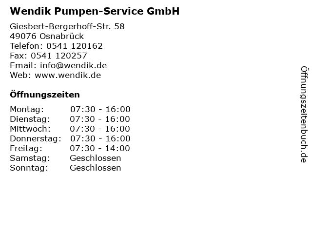 Wendik Pumpen-Service GmbH in Osnabrück: Adresse und Öffnungszeiten