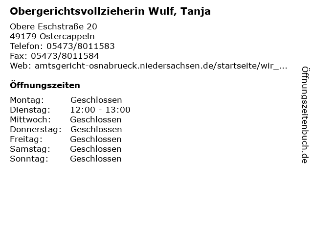 Obergerichtsvollzieherin Wulf, Tanja in Ostercappeln: Adresse und Öffnungszeiten