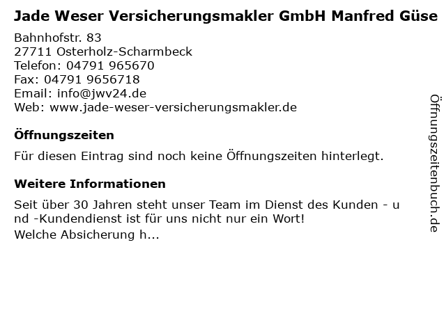 JWI Jade Weser Insurance GmbH in Osterholz-Scharmbeck: Adresse und Öffnungszeiten