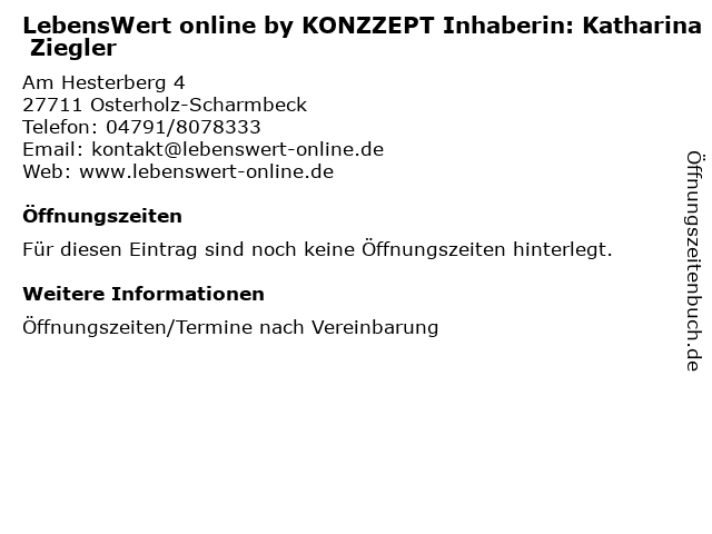 LebensWert online by KONZZEPT Inhaberin: Katharina Ziegler in Osterholz-Scharmbeck: Adresse und Öffnungszeiten