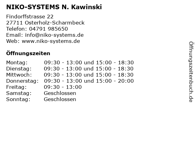 NIKO-SYSTEMS N. Kawinski in Osterholz-Scharmbeck: Adresse und Öffnungszeiten