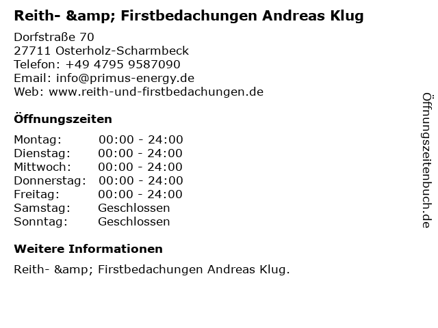 Reith- & Firstbedachungen Andreas Klug in Osterholz-Scharmbeck: Adresse und Öffnungszeiten
