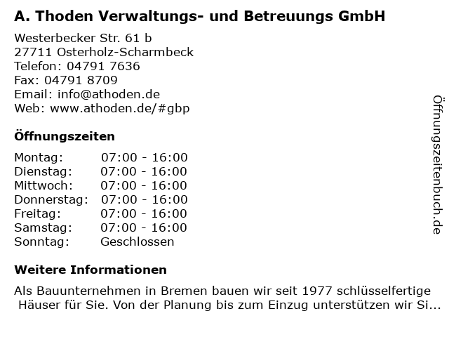 Thoden Bauunternehmung in Osterholz-Scharmbeck: Adresse und Öffnungszeiten