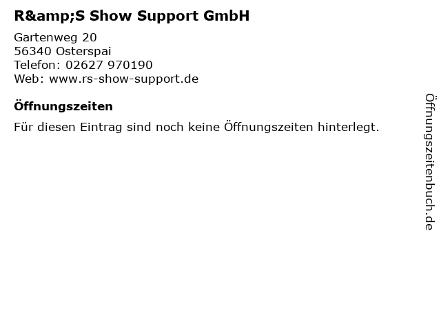 R&S Show Support GmbH in Osterspai: Adresse und Öffnungszeiten