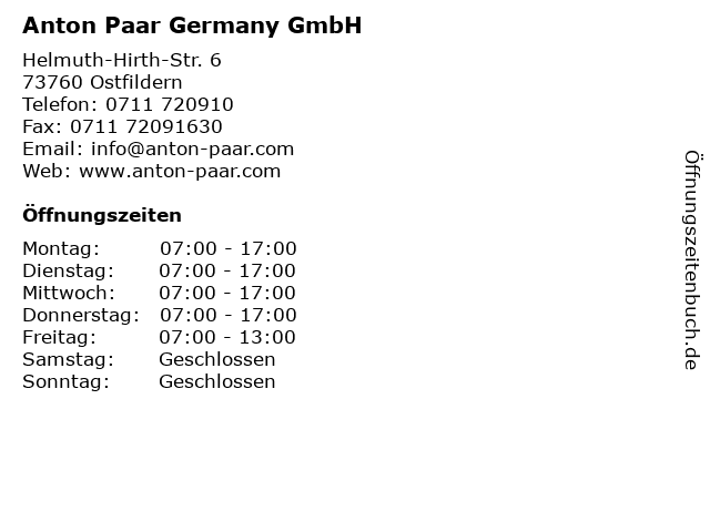 Anton Paar Germany GmbH in Ostfildern: Adresse und Öffnungszeiten