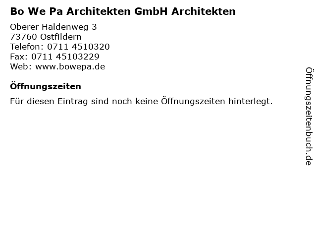Bo We Pa Architekten GmbH Architekten in Ostfildern: Adresse und Öffnungszeiten