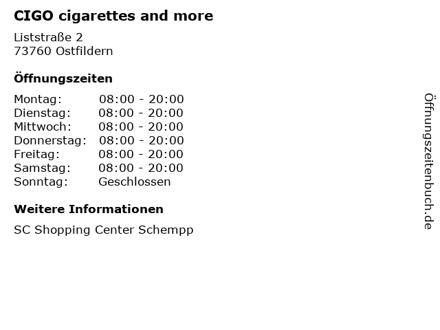 CIGO cigarettes and more in Ostfildern: Adresse und Öffnungszeiten