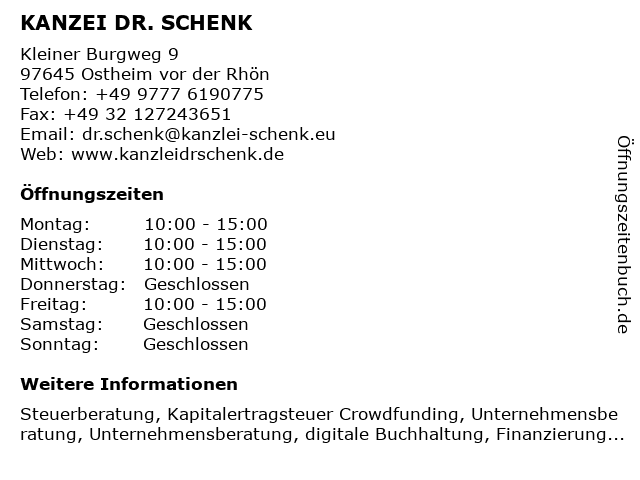 KANZEI DR. SCHENK in Ostheim vor der Rhön: Adresse und Öffnungszeiten