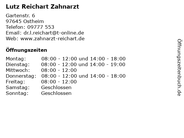 Lutz Reichart Zahnarzt in Ostheim: Adresse und Öffnungszeiten
