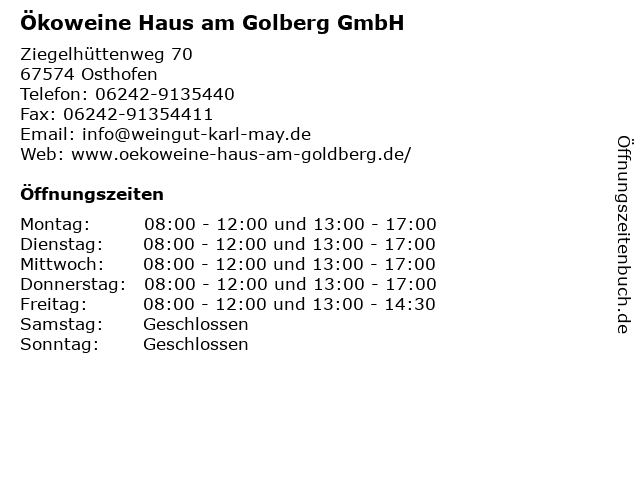 ᐅ Offnungszeiten Okoweine Haus Am Golberg Gmbh