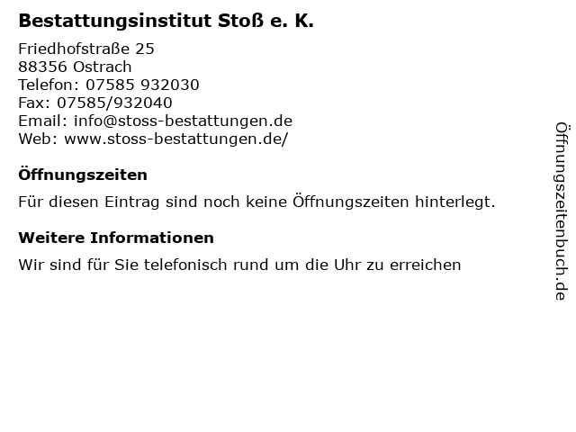 Bestattungsinstitut Stoß e. K. in Ostrach: Adresse und Öffnungszeiten