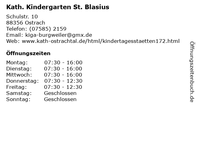 Kath. Kindergarten St. Blasius in Ostrach: Adresse und Öffnungszeiten