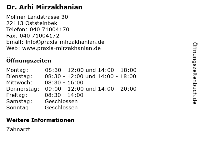 Dr. Arbi Mirzakhanian in Oststeinbek: Adresse und Öffnungszeiten