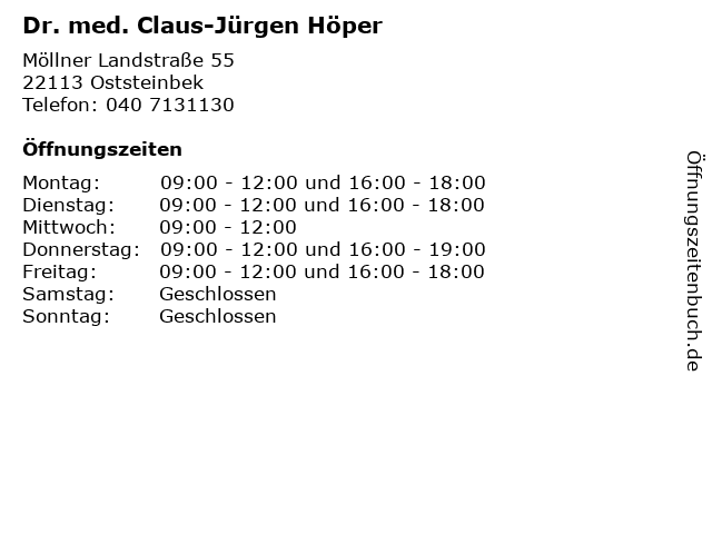 Dr. med. Claus-Jürgen Höper in Oststeinbek: Adresse und Öffnungszeiten
