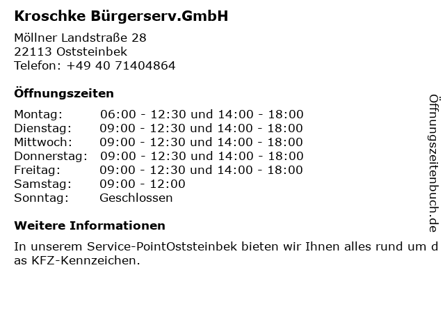 Kroschke Bürgerserv.GmbH in Oststeinbek: Adresse und Öffnungszeiten