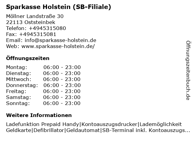 Sparkasse Holstein (SB-Filiale) in Oststeinbek: Adresse und Öffnungszeiten