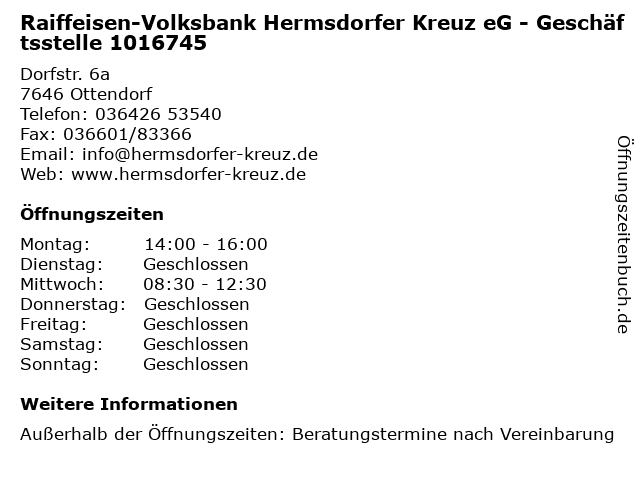 Raiffeisen-Volksbank Hermsdorfer Kreuz eG - Geschäftsstelle 1016745 in Ottendorf: Adresse und Öffnungszeiten
