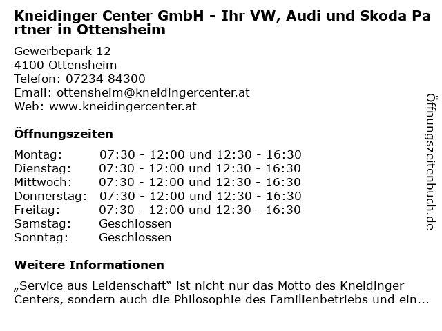 Kneidinger Center GmbH in Ottensheim: Adresse und Öffnungszeiten