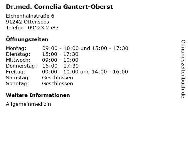 Dr.med. Cornelia Gantert-Oberst in Ottensoos: Adresse und Öffnungszeiten