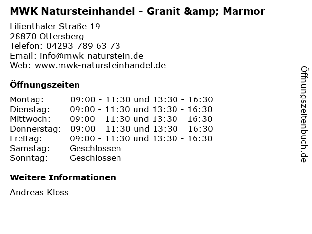 Á Offnungszeiten Mwk Natursteinhandel Granit Marmor Lilienthaler Strasse 19 In Ottersberg