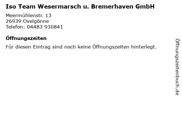 Iso Team Wesermarsch u. Bremerhaven GmbH in Ovelgönne: Adresse und Öffnungszeiten