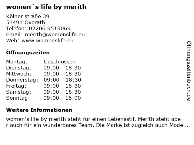 women´s life by merith in Overath: Adresse und Öffnungszeiten
