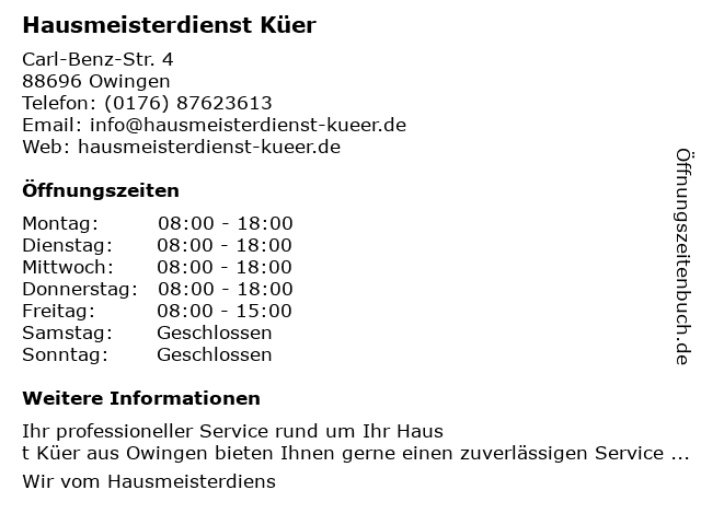 Hausmeisterdienst Küer in Owingen, Bodensee: Adresse und Öffnungszeiten
