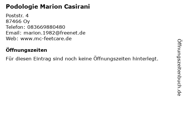 Podologie Marion Casirani in Oy: Adresse und Öffnungszeiten