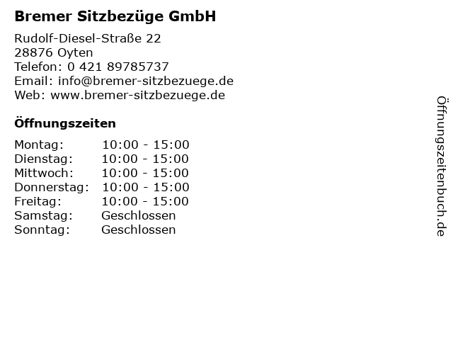ᐅ Öffnungszeiten „Bremer Sitzbezüge GmbH“