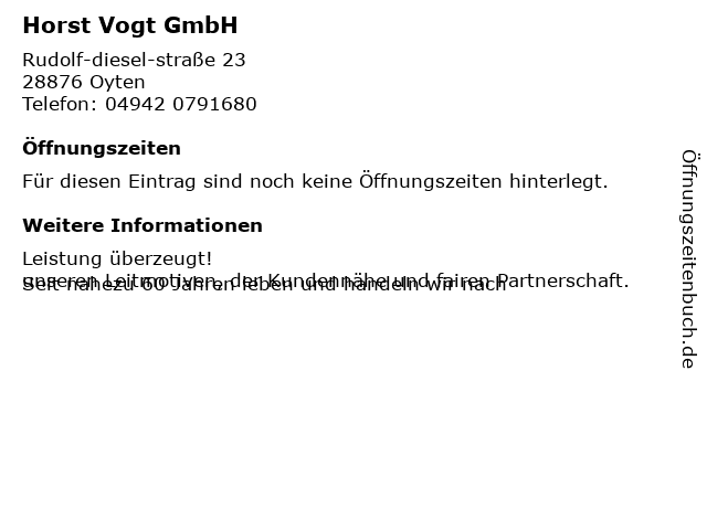 Horst Vogt GmbH in Oyten: Adresse und Öffnungszeiten