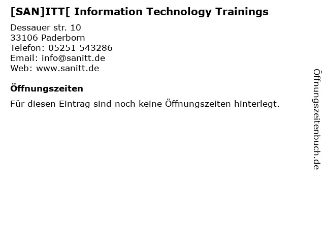 [SAN]ITT[ Information Technology Trainings in Paderborn: Adresse und Öffnungszeiten