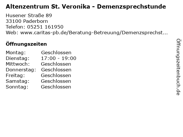 Altenzentrum St. Veronika - Demenzsprechstunde in Paderborn: Adresse und Öffnungszeiten