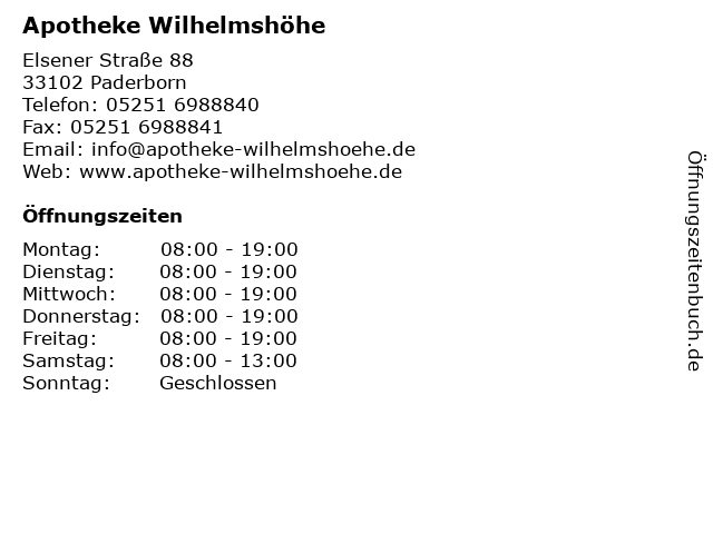 ᐅ Offnungszeiten Apotheke Wilhelmshohe Elsener Strasse 88 In