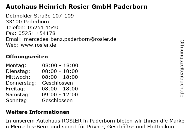 Autohaus Heinrich Rosier GmbH Paderborn in Paderborn: Adresse und Öffnungszeiten