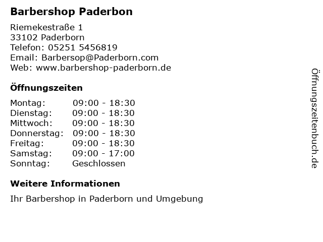 Barbershop in Paderborn: Adresse und Öffnungszeiten