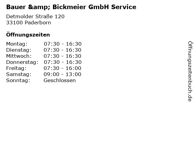 Bauer & Bickmeier GmbH Service in Paderborn: Adresse und Öffnungszeiten